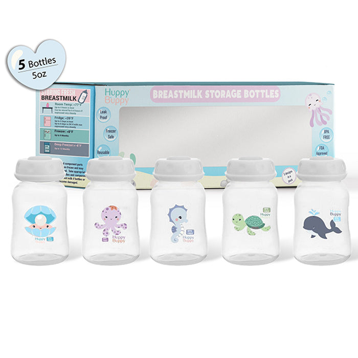 Huppy Buppy Standard Neck Milk Storage Bottle 150ml (5 Pieces)
