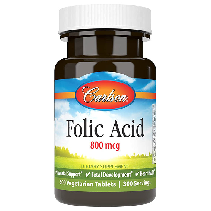 Carlson Folic Acid 800mcg 300 Vegetarian Tablets (Expiration: October 1, 2025)
