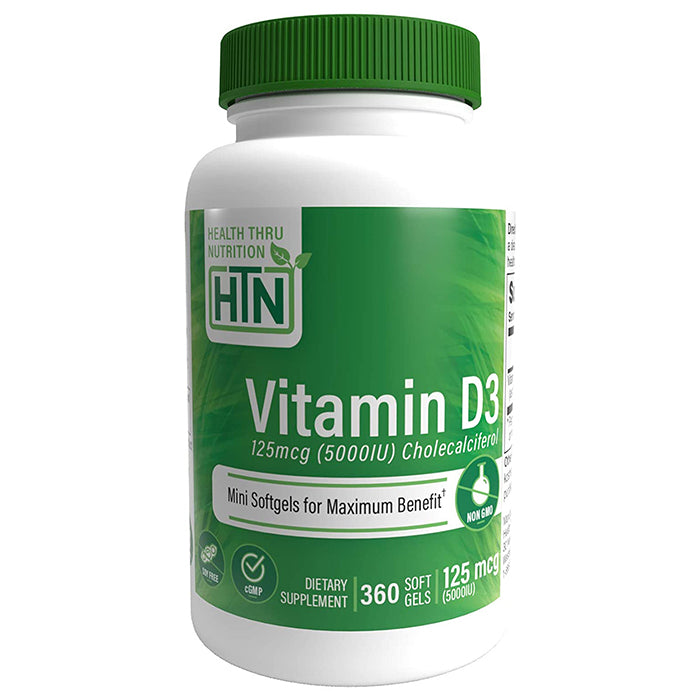 Health Thru Nutrition Vitamin D3 125mcg (5,000 IU) Cholecalciferol 360 Soft Gels