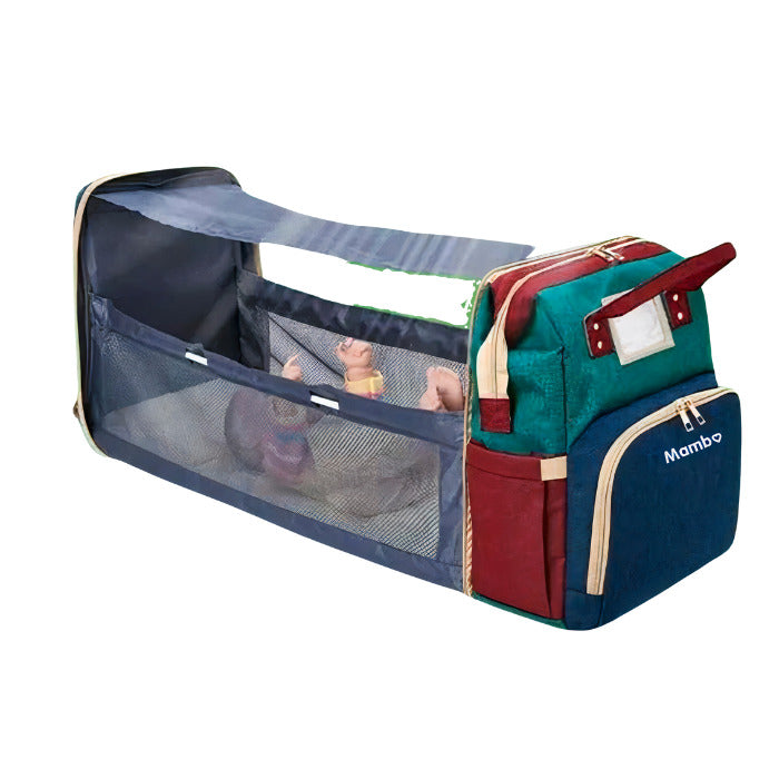Mambo 2in1 Crib And Diaper Bag Mommy Baby Travel Bed Portable Foldable - Multicolor