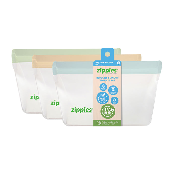 Zippies Linen Dreams Reusable Standup Storage Bag 16oz - Medium (3 Pieces)