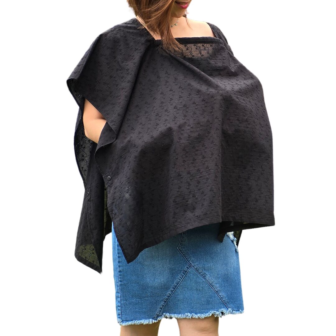 Sew Childhood Eyelet Poncho Nursing Cover with Detachable Stiffener - Black