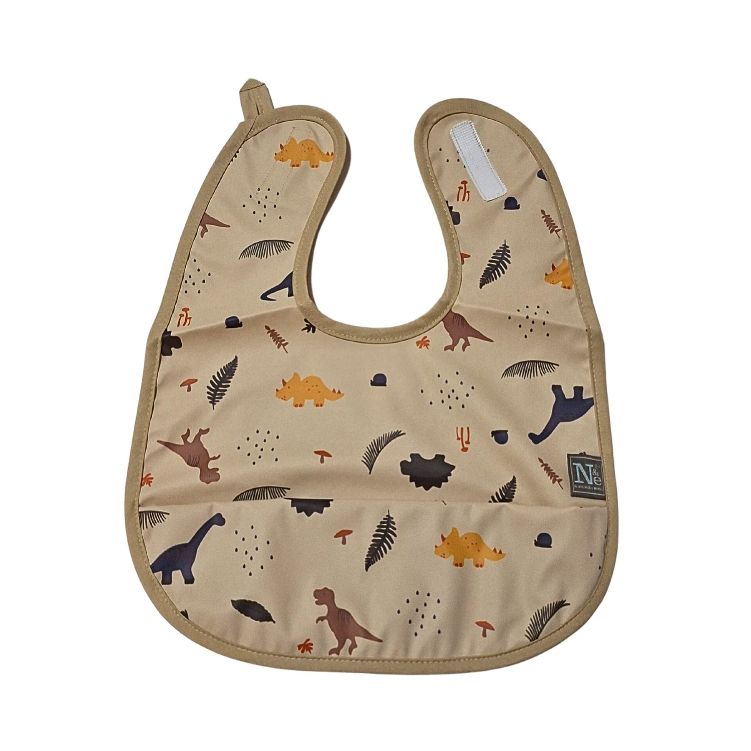 Nathan and Emma Sleeveless Baby Bib - Cream with Dinosaur Prints