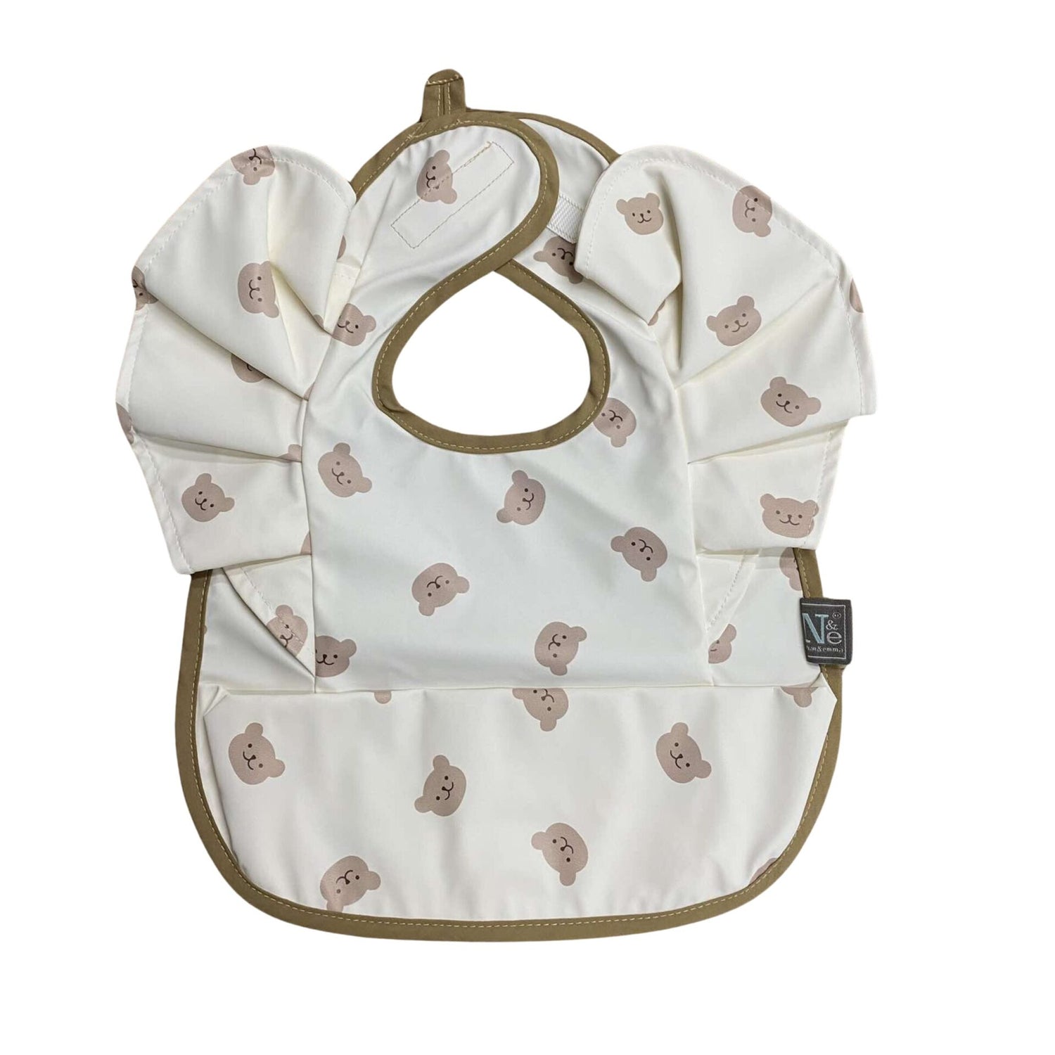 Nathan and Emma Ruffled Sleeveless Baby Bib - Cream with Bear