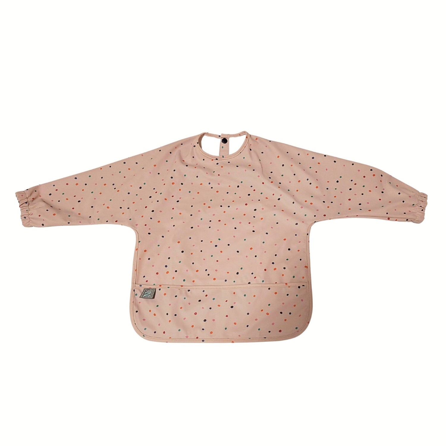 Nathan and Emma Long Sleeve Baby Bib with Wide Food Catcher - Pink with Dots