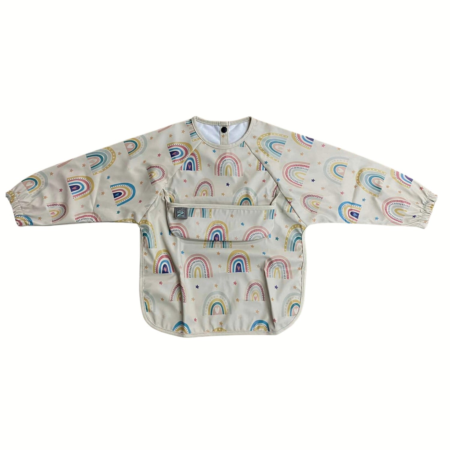 Nathan and Emma Long Sleeve Baby Bib with Small Food Catcher - Rainbow Print