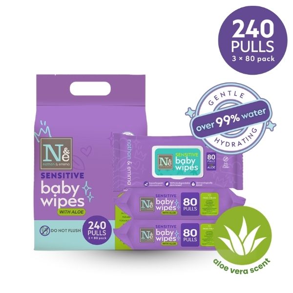 Nathan and Emma Sensitive Baby Wipes with Aloe 240 Pulls