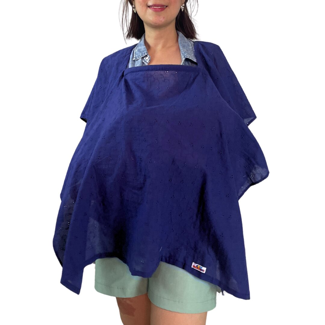Sew Childhood Eyelet Poncho Nursing Cover with Detachable Stiffener - Navy