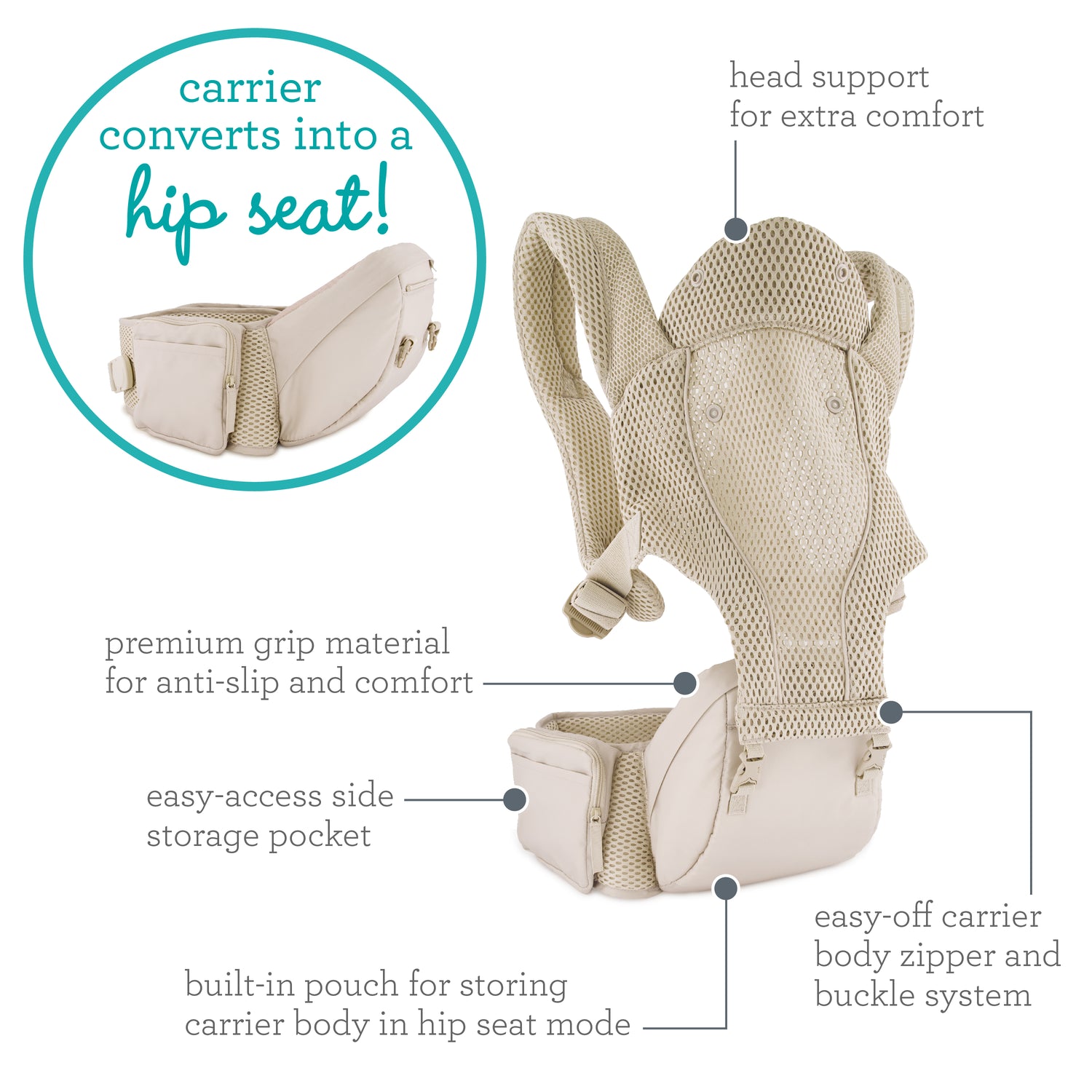 Infantino Hip Rider Airy 5-in-1 Hip Seat Carrier