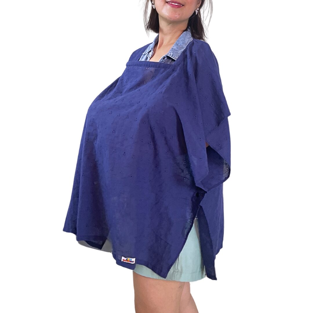 Sew Childhood Eyelet Poncho Nursing Cover with Detachable Stiffener - Navy