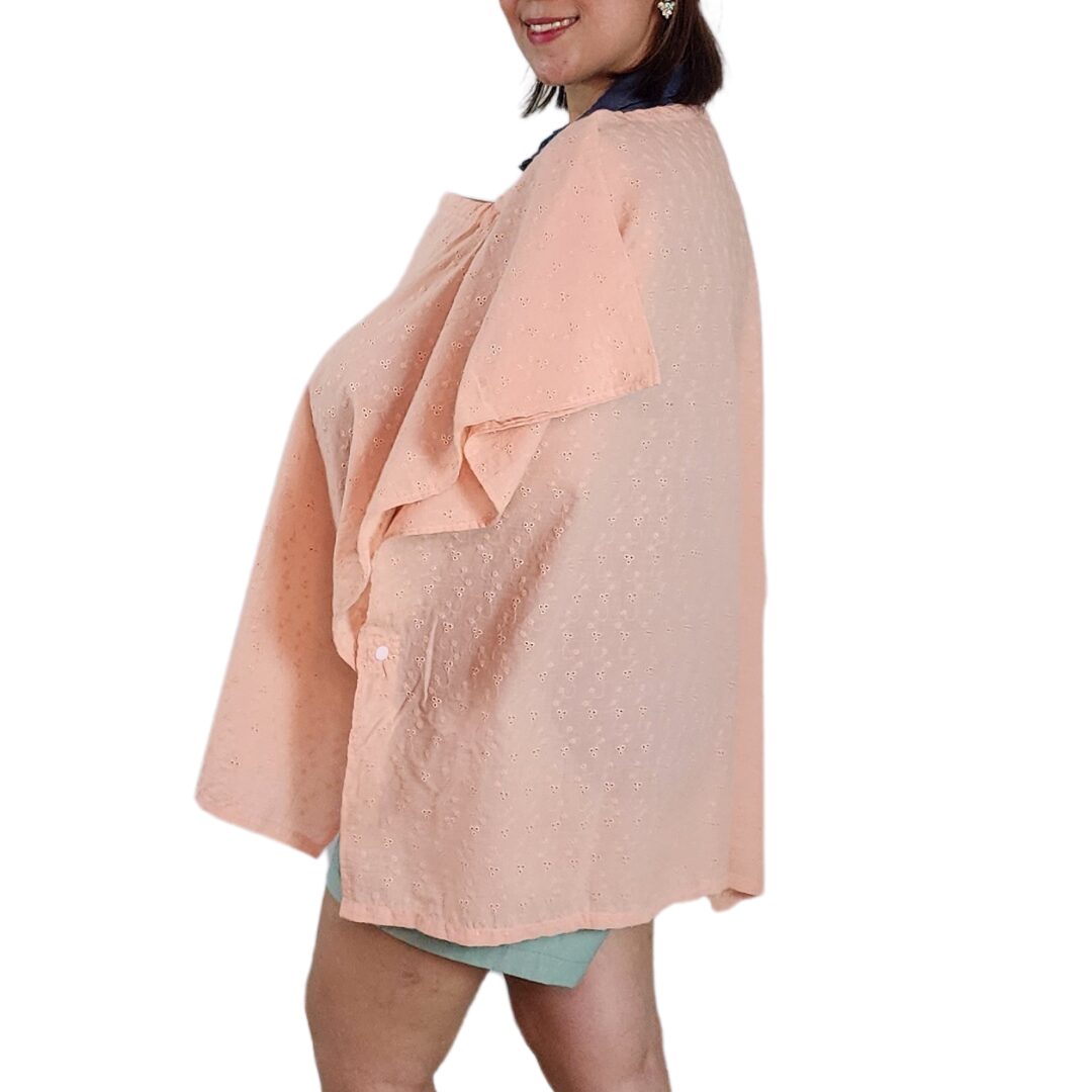 Sew Childhood Eyelet Poncho Nursing Cover with Detachable Stiffener - Peach