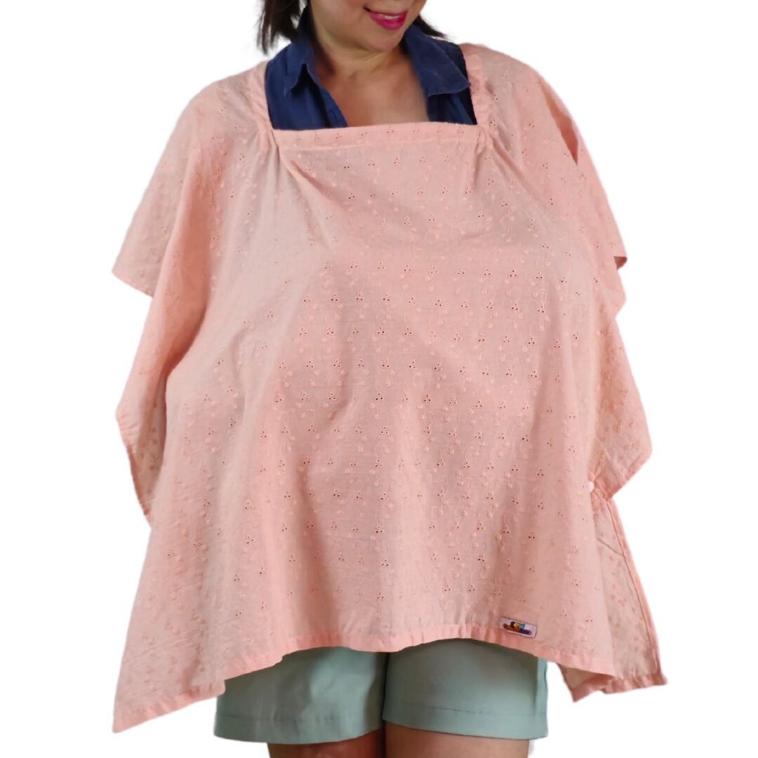 Sew Childhood Eyelet Poncho Nursing Cover with Detachable Stiffener - Peach