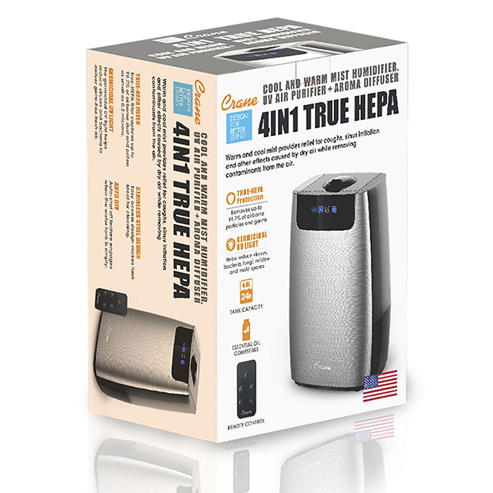 Crane 4in1 True Hepa Cool and Warm Mist Humidifier, UV Air Purifier and Aroma Diffuser (with remote)