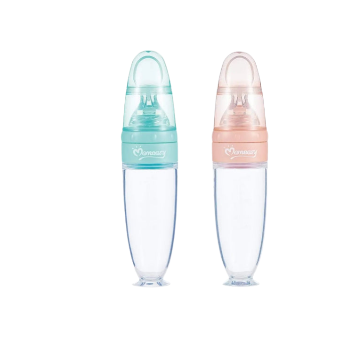 Momeasy Silicone Squeeze Feeder Bottle Spoon 3oz/90ml for 6+ Months BPA-Free - Pink