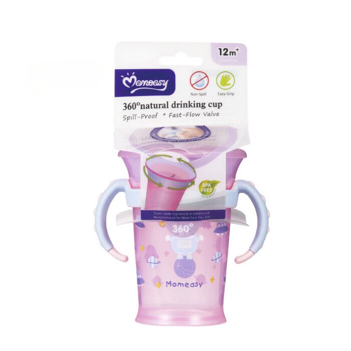 Momeasy Leak-Proof Baby Training Drinking Cup with Handle - Pink