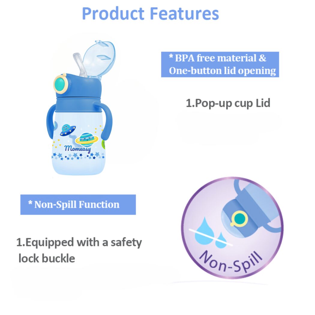 Momeasy Interchangeable Sling-On Strap and Handle Insulated Straw Bottle Tumbler for Baby to Kids - Pink