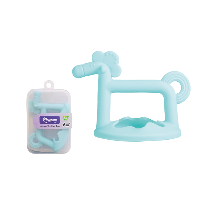Momeasy 1pc Silicone Horse Teether Soother Toy with Case BPA-Free  - Blue