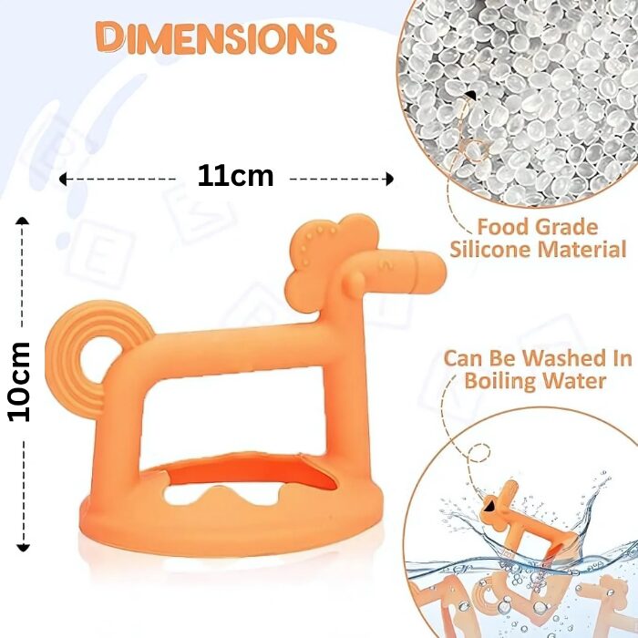 Momeasy 1pc Silicone Horse Teether Soother Toy with Case BPA-Free  - Orange