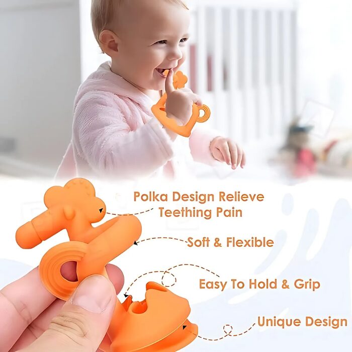 Momeasy 1pc Silicone Horse Teether Soother Toy with Case BPA-Free  - Pink