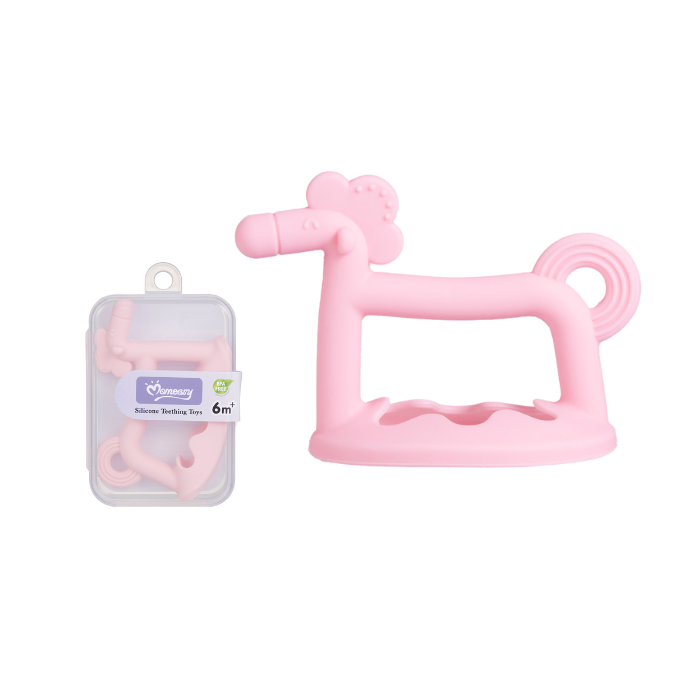 Momeasy 1pc Silicone Horse Teether Soother Toy with Case BPA-Free  - Pink