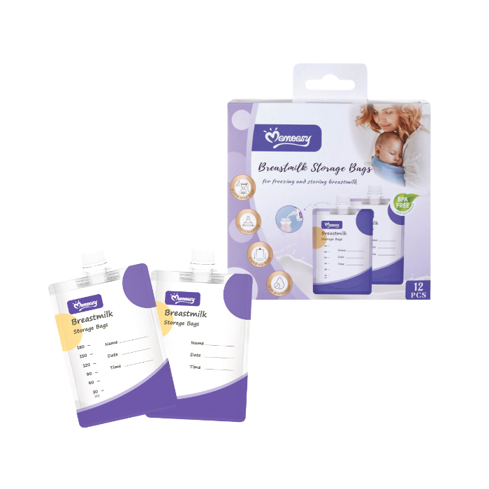 Momeasy Breastmilk Storage Bags Writable Recordable Breast Milk Storage Bag BPA-Free (180ml) - 12pcs