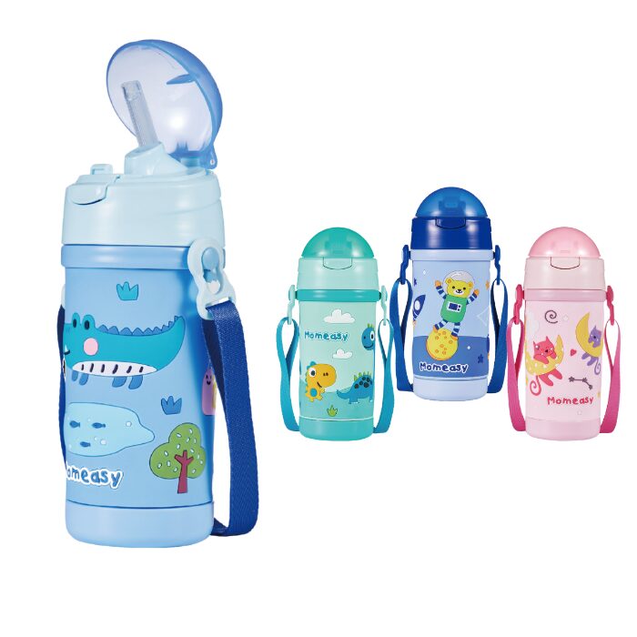 Momeasy Push Button Lid Sling-On Sippy Bottle 3D Design (400ml)  - Cosmo Bear Adventure