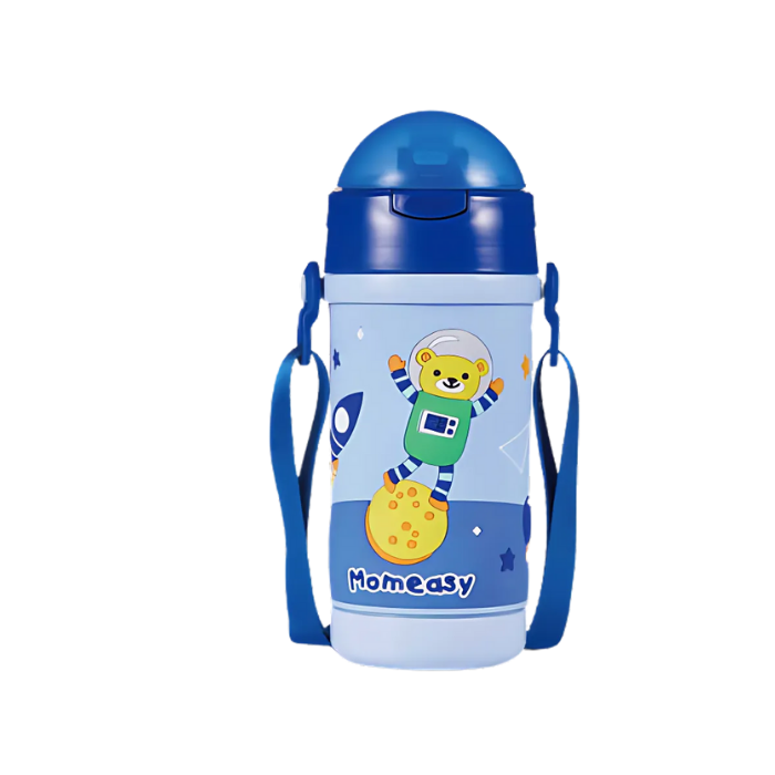 Momeasy Push Button Lid Sling-On Sippy Bottle 3D Design (400ml)  - Cosmo Bear Adventure