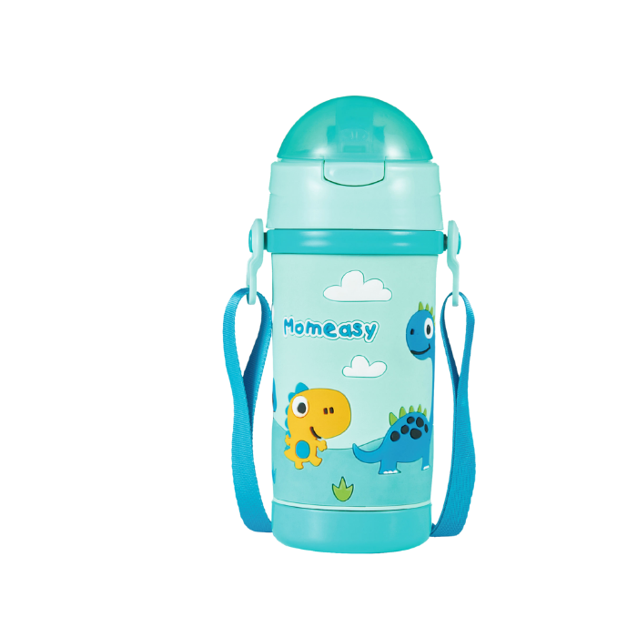 Momeasy Push Button Lid Sling-On Sippy Bottle 3D Design (400ml)  - Dino Explore Days