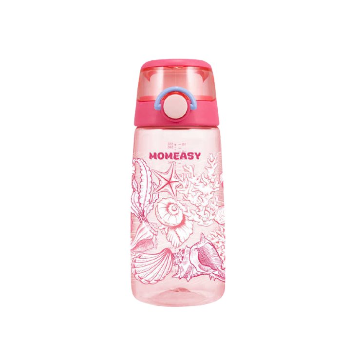 Momeasy Push Button Lid with Lock Drinking Bottle Water (550ml)  - Pink