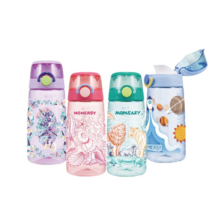 Momeasy Push Button Lid with Lock Drinking Bottle Water (550ml)  - Pink