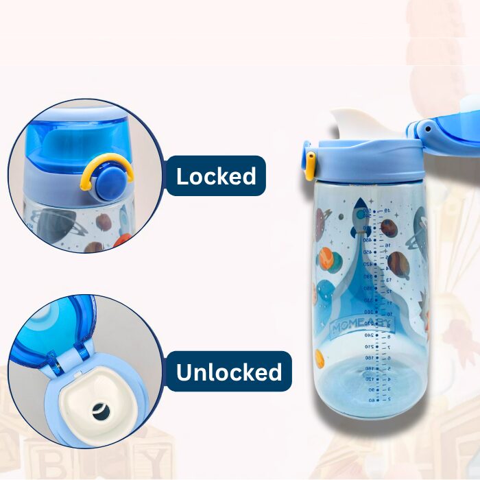 Momeasy Push Button Lid with Lock Drinking Bottle Water (550ml)  - Pink