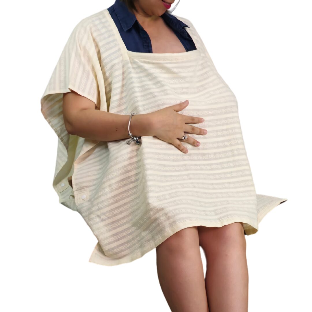 Sew Childhood Textured Cotton Poncho with Detachable Stiffener - Ivory