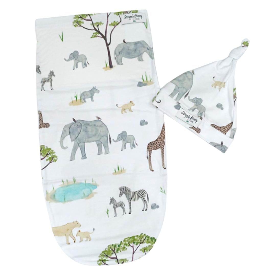 Snuggle Hunny Swaddle and Beanie Set - Safari