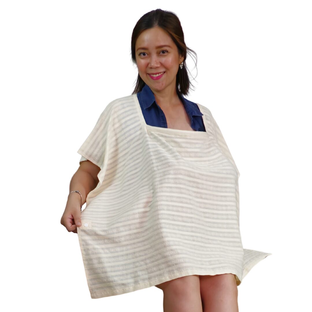 Sew Childhood Textured Cotton Poncho with Detachable Stiffener - Ivory