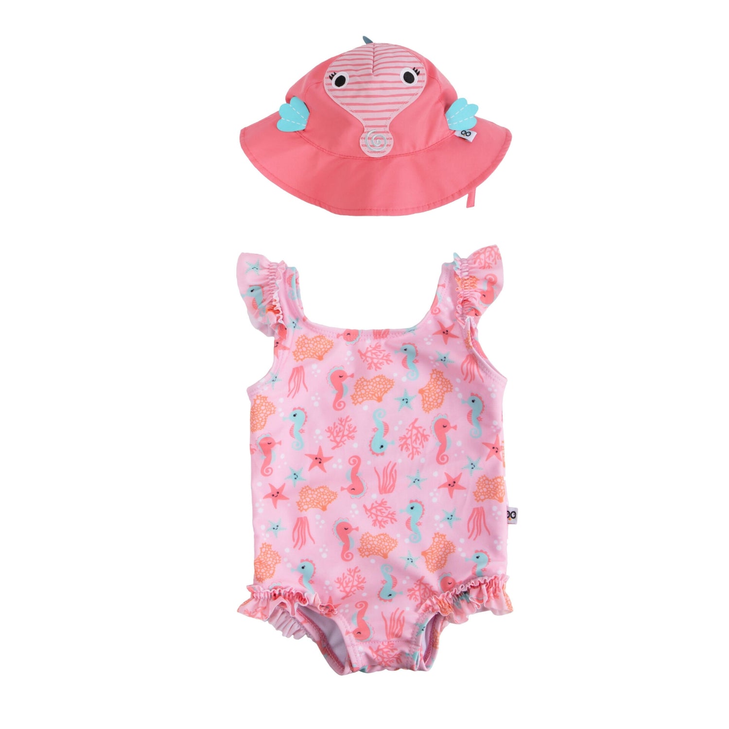 Zoocchini Girl Snap Swimsuit and Sunhat Set - Sally the Seahorse