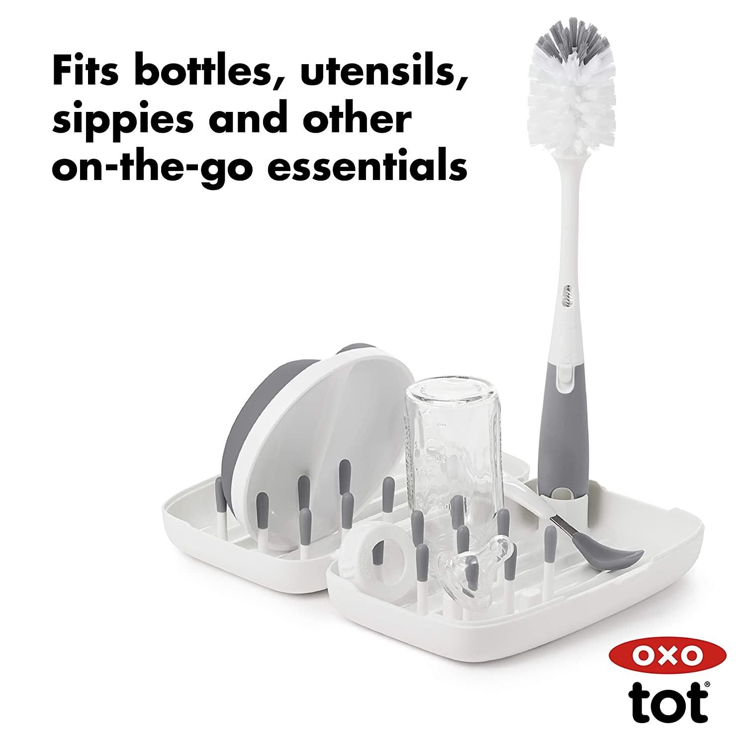 Oxo Tot On-the-Go Drying Rack and Bottle Brush - Gray