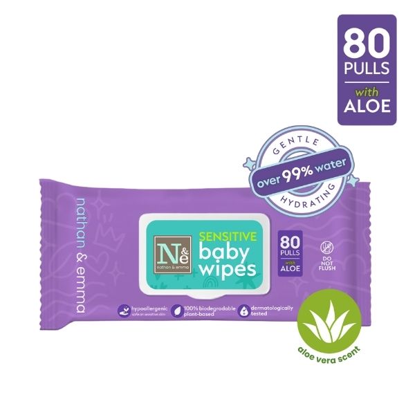 Nathan and Emma Sensitive Baby Wipes with Aloe 80 Pulls