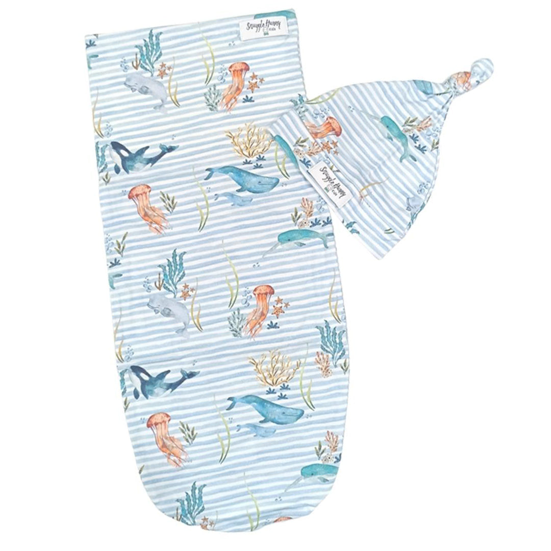 Snuggle Hunny Swaddle and Beanie Set - Whale