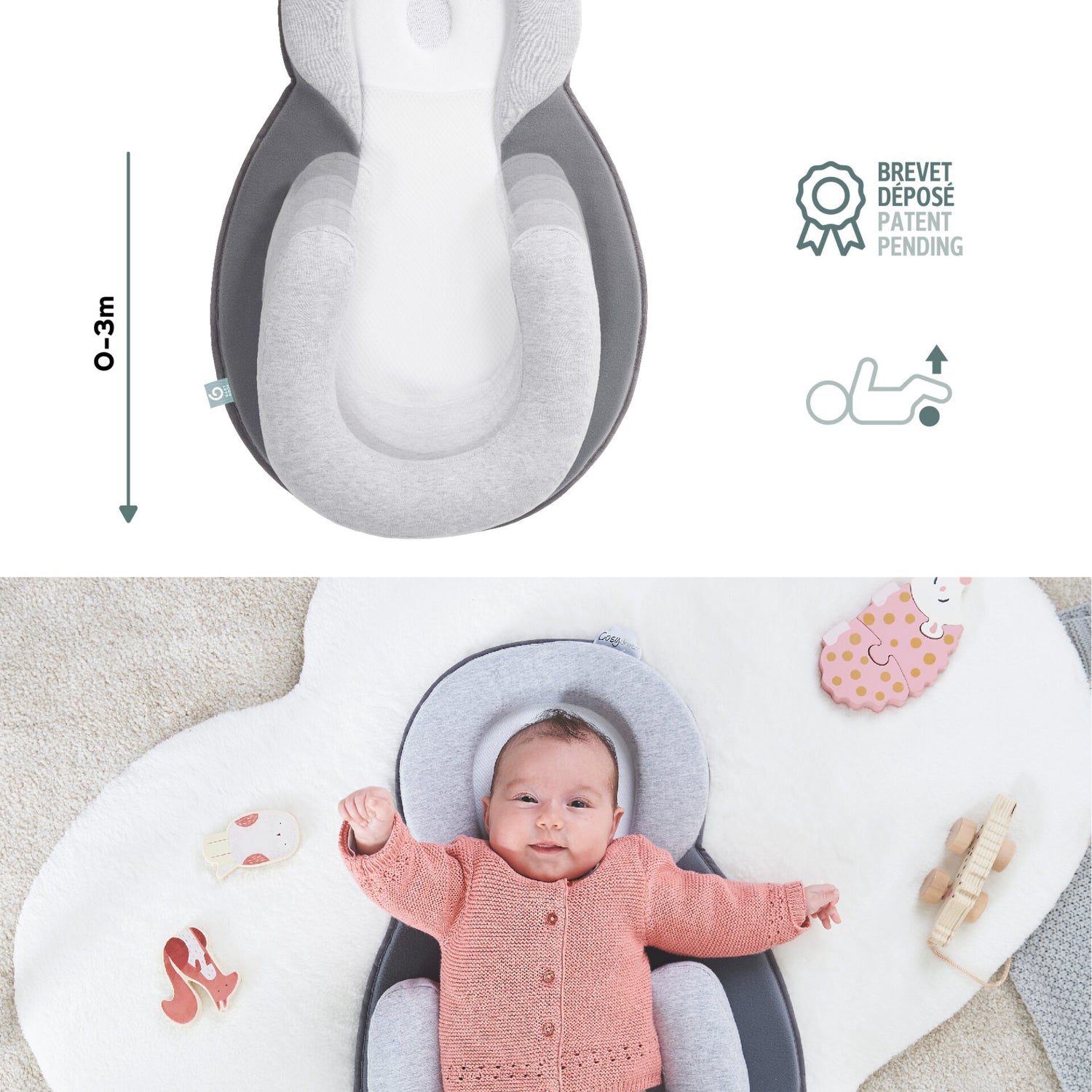 Babymoov Cosydream Newborn Baby Lounger- Smokey