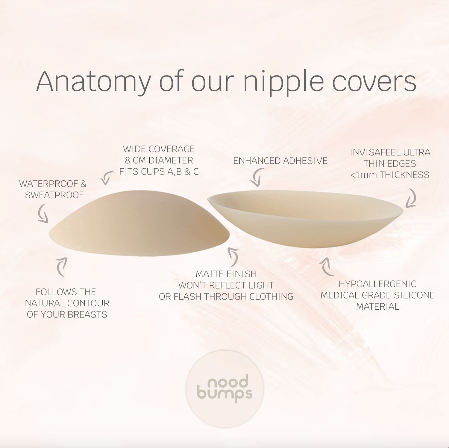 Nood Bumps Seamless Nipple Covers With Adhesive and Travel Case - Nude