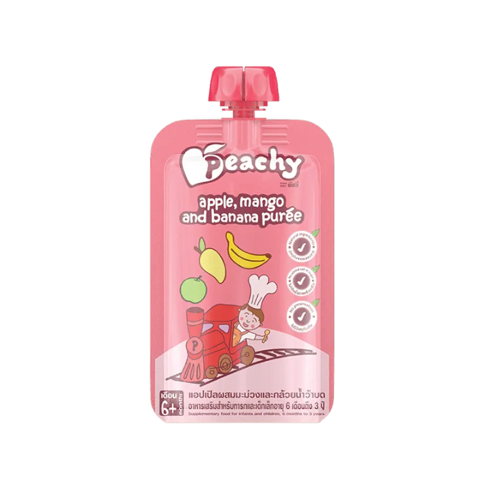 Peachy Baby Natural Baby Food - Apple, Mango and Banana Purèe - 110g