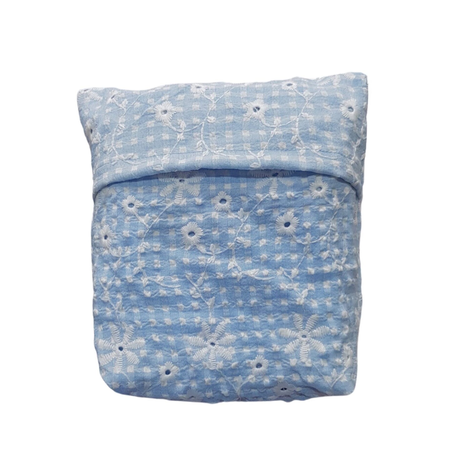 Sew Childhood Apron Style Nursing Cover Seersucker Eyelet Floral Gingham - Blue Mist