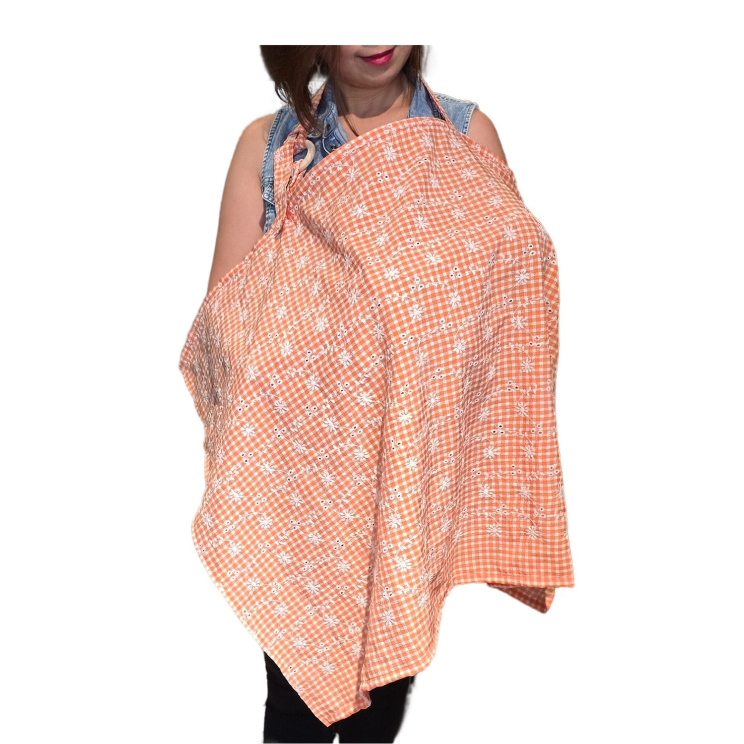 Sew Childhood Apron Style Nursing Cover Seersucker Eyelet Floral Gingham - Sunkissed
