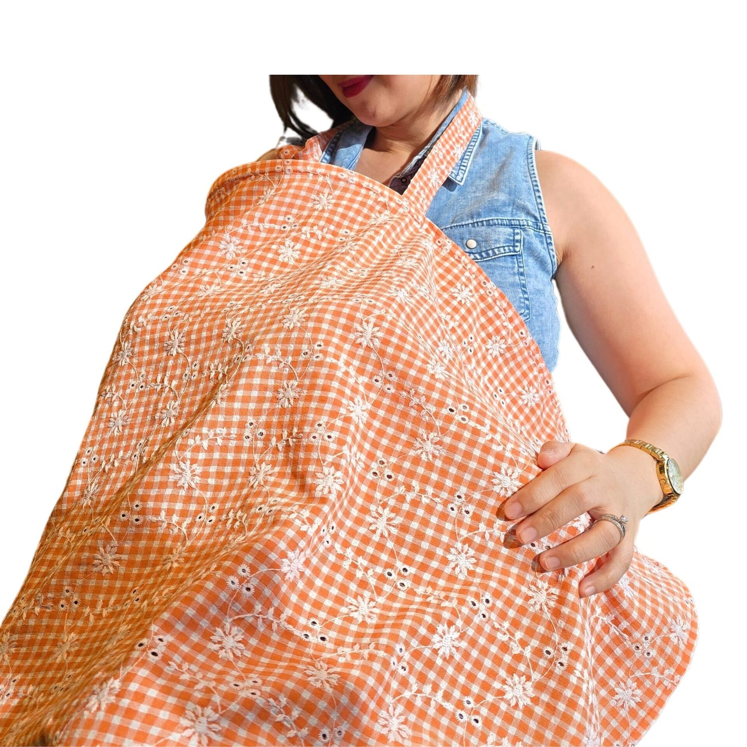 Sew Childhood Apron Style Nursing Cover Seersucker Eyelet Floral Gingham - Sunkissed