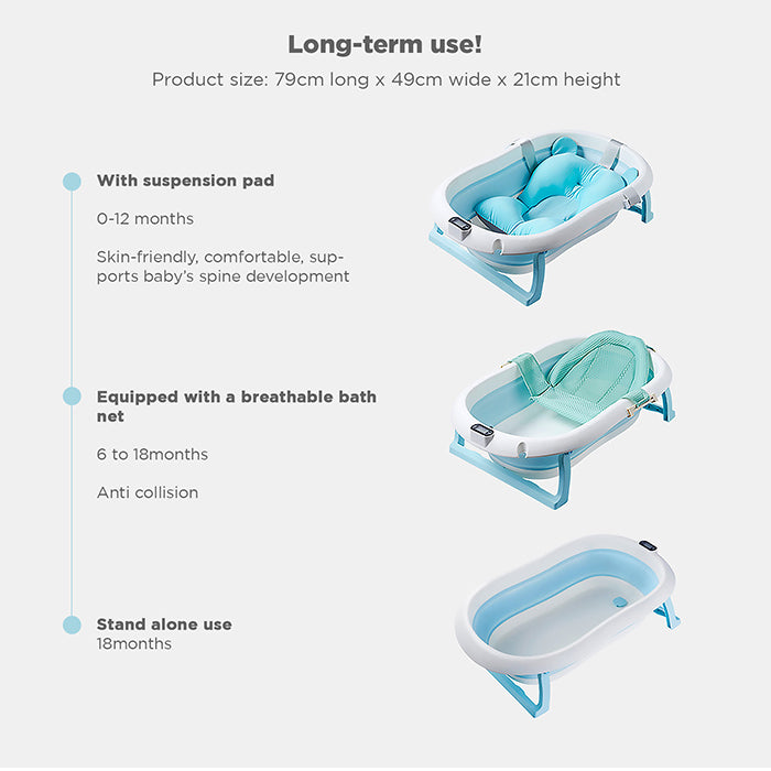 Babybee Collapsible Baby Bathtub with Thermometer - Blue
