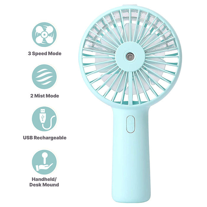 Babybee Rechargable Hand Fan with Mist - Blue
