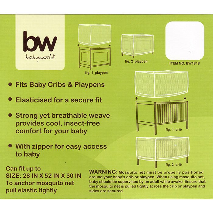 Babyworld Crib Mosquito Net with Zipper - Gray
