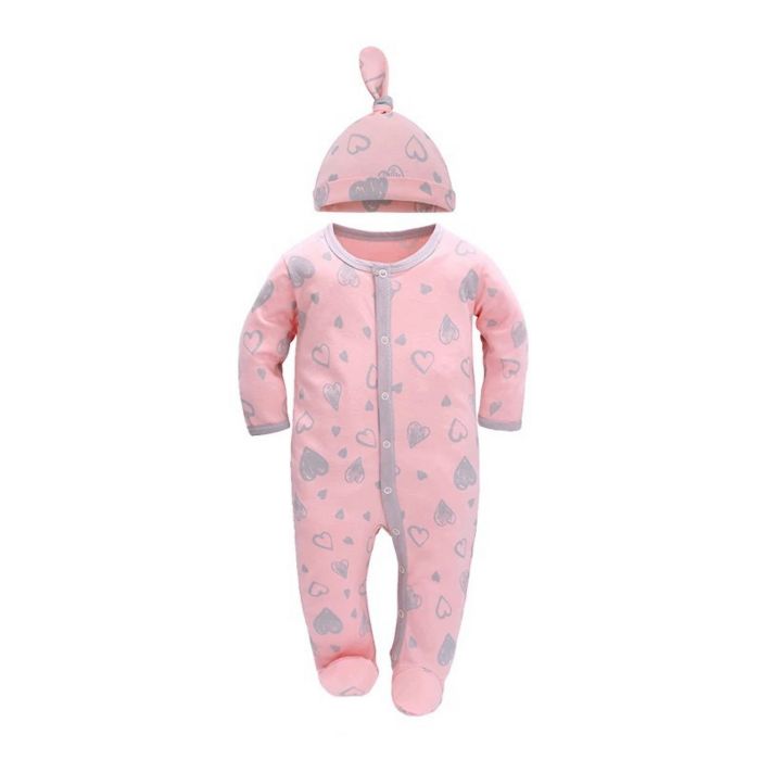 Bao Bei PH Coby Frogsuit + Matching Hat Set - Pink Hearts - Small