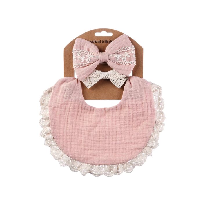 Blooming Wisdom Pretty Bib And Bow Set - Blush