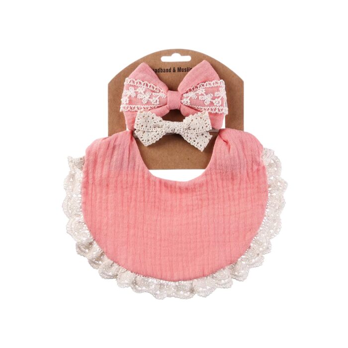Blooming Wisdom Pretty Bib And Bow Set - Coral
